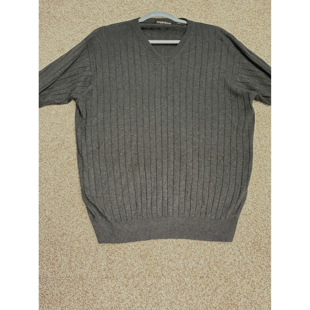 Joseph & Lyman Sweater Mens Large Dark Grey Silk Cashmere Ribbed V-Neck Pullover - Picture 6 of 6